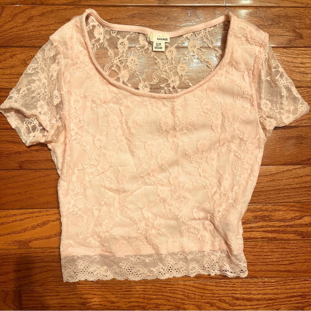 Garage Pink Lace Crop Top